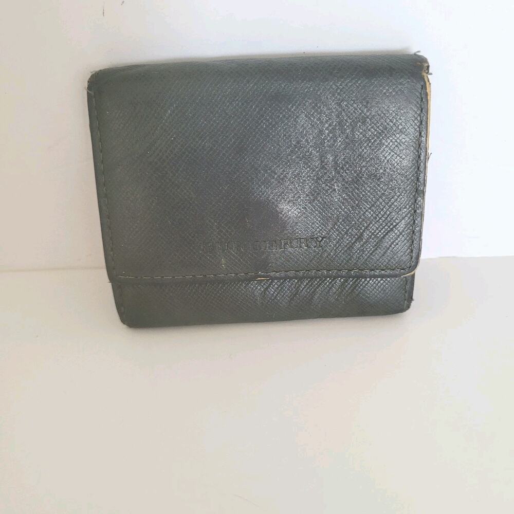 Burberry Wallet Green Coin‎ Case Holder Pouch Leather Compact Mini Logo